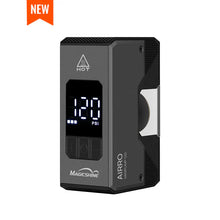 Magicshine AIRRO Mini compact bicycle tire inflator with digital display showing 120 PSI pressure and control buttons.